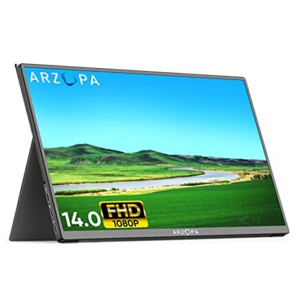 ARZOPA Portable Monitor A1 GAMUT SLIM 14 Inch FHD 100% SRGB IPS Monitor Screen with HDMI/Type-C/USB-C, Eye Care Gaming Portable Screen, Dual Buil