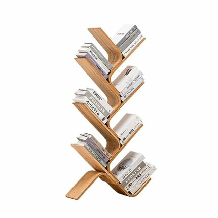 VERAMY 7 Tier Tree Bookshelf Bamboo Book Shelf Large Capacity Bookshelf Floor Standing Bookcase Storage Rack Utility Organizer Shelves For Living