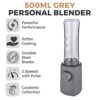 Tower T12060RGG Cavaletto Personal Blender with Tritan Smoothie Bottle, 2 Speeds, Pulse Function, 300W, Grey and Rose Gold