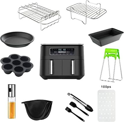Air Fryer Accessories, 12 Pcs Dual Air Fryer Accessories for Ninja Air Fryer AF500UK & AF400UK & AF451UK & Tower T17088 & AF300UK, Air Fryer Rack