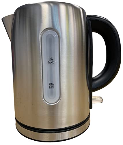 Vanilla Leisure Low Wattage Travel Kettle 1 Litre, 1000W - Cordless Electric Kettle For Caravans, Camping & More - Brushed Stainless Steel Small