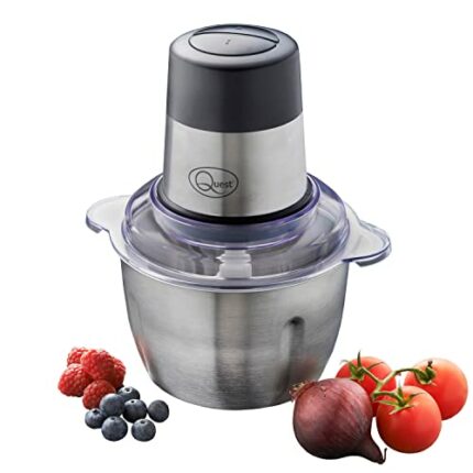 Quest 31559 Stainless Steel Food Chopper / 1.8L Capacity / Chop, Blend, Mix & Purée / Easy 2 Speed Operation / Durable Stainless-Steel Bowl / Cle