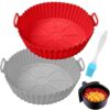 VOLMEY Silicone Pot, 2PCS Reusable Silicone Liners, 7.9 inch Round Air Fryer Basket, Non-Stick Accessories for Air Fryer Oven Microwave Baking Ro