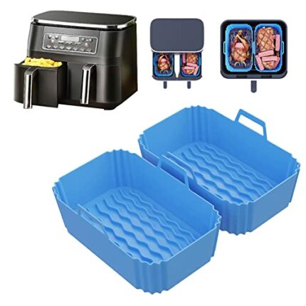 Silicone Air Fryer Liner, 2 Pack Air Fryer Accessories, Heat Resistant Air Fryer Liners Reusable for Parchment Paper Replacement, Fit to 3.5-7.2L