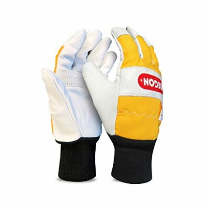 Oregon Chainsaw Gloves, Dual-Hand Protection, PPE Clothing, Pair of Professional Chainsaw Protective Gloves, High Visibility, Leather, Yellow – L