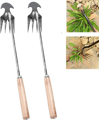 Sushi Kong Weeding Artifact Uprooting Weeding Tool, Premium Manganese Steel Forged Weed Puller 4 Teeth Dual Purpose Weeder, Hand Weeder Tool for