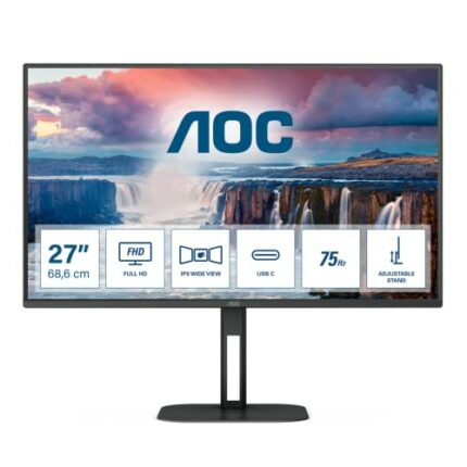 AOC 27V5C - 27 Inch FHD Monitor, 75Hz, IPS, 1ms, FreeSync, Speakers, height asdjus, flicker Free, USB HUB (1920 x 1080 @ 75Hz, 300 cd/m² , HDMI 1