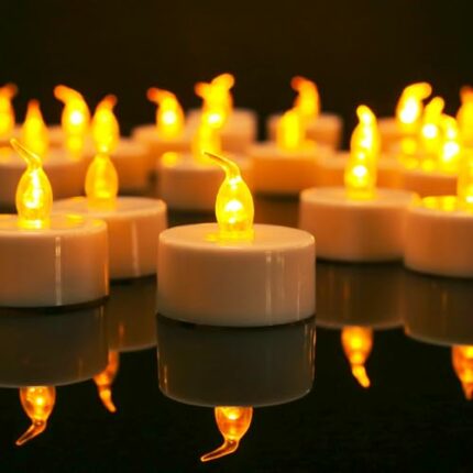 Teynewer 24 Pack Realistic and Bright Flickering Battery Operated Flameless LED Tea Lights Candles, tealights Electric Fake Candles for Halloween