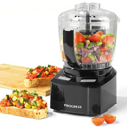 Progress EK3171P 1 Litre Compact Prep Pro 8 in 1 Food Processor/Chopper, Grind, Grate, Whip, Stir, Blend, Mix & Chop with Ease, 200W, Reverse Fun