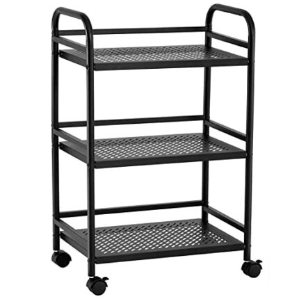HDANI 3 Tier Rolling Cart,Heavy Duty Multifunctional Metal Frame-Supports 40 Lbs Per Tier,Rolling Cart with 2 Lockable Wheels for Office,Home,Bed