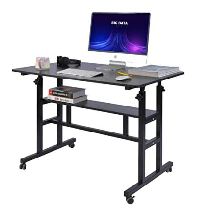 AIZ Mobile Standing Desk, Adjustable Computer Desk Rolling Laptop Cart on Wheels Home Office Computer Workstation, Portable Laptop Stand Tall Tab