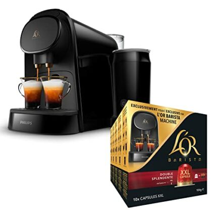 L'OR BARISTA Coffee Machine & Milk Frother by Philips with L'OR Double Splendente XXL 5X10PC, Double Shot, Aluminium Coffee Capsules (Total 50 XX