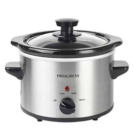 Progress EK2621P Stainless Steel Slow Cooker With Lid - 3 Heat Settings, 1.5L Removable Easy Clean Ceramic Bowl, Serves 1-2 People, Energy Effici
