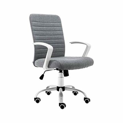 TWDYC Home Office Chair, Gray Office Chair, Comfortable Upholstered Computer Chair, Adjustable Height Swivel Chair, Home Office Furniture