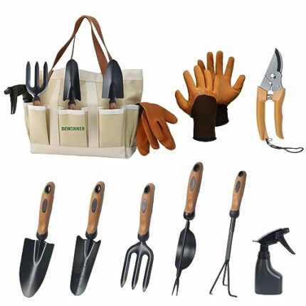 Gardening Hand Tool Gift Kit Gardening Gifts for Women & Men 9PCS Heavy Duty Garden Tool Sets Garden Tools Bag for Easy Storage