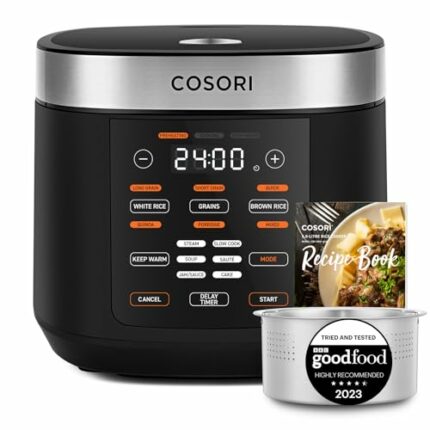 COSORI Rice Cooker & Steamer with Ceramic Coated Inner Pot and Fuzzy Logic, 50 Recipes,10 Cups, 1.8L Capacity, Multi Cooker with 17 Functions, Wa