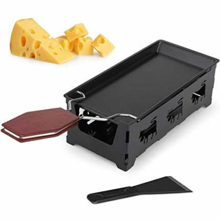 Cheese Melter Raclette Grill, hicoosee Cheese Melting Pan with Silicone Spatula Non-Stick Mini Rotaster Baking Tray Stove Set Black