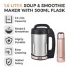 Tower T12055RG Soup & Smoothie Maker with Intelligent Control System and Stainless Steel Jug and Blade, Includes 500ml Flask, 1000W, 1.6 Litre, R