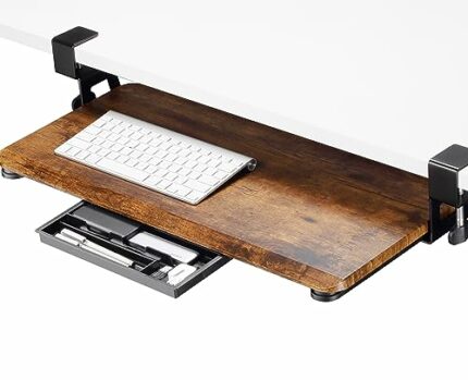 ETHU Keyboard Tray, 26.77" X 11.81" Large Size Keyboard Tray Under Desk with C Clamp-on Mount Easy to Install, Computer Keyboard Stand, Ergonomic