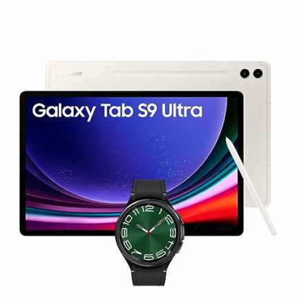 Samsung Galaxy Tab S9 Ultra 5G Android Tablet, 256GBStorage, Beige, 3 Year Extended Warranty with a Samsung Galaxy Watch6 Classic, Bluetooth, 47m