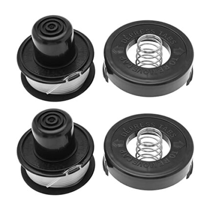 2 Sets Lawn Mowers Spools Replacement Kits Spools with Spool Cap Springs RS-136-BKP 143684-01 682378-02 68223500 Compatible with Black & Decker A