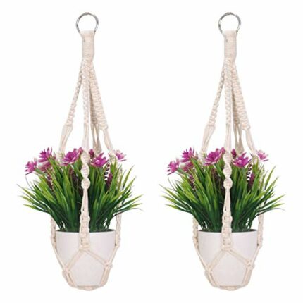 2 Pack Macrame Plant Hangers, Cotton Rope Woven Indoor Outdoor hanging plant holder Wall Hanging Planter Ceiling plants for Flower Pot, Hanging P