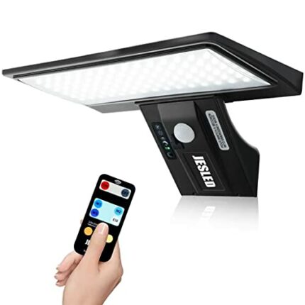 JESLED Solar Lights Outdoor, 90 LEDs Solar Security Lights Outdoor Motion Sensor, Remote Control, USB Charging, 3 Color Temperatures, 4 Modes Out