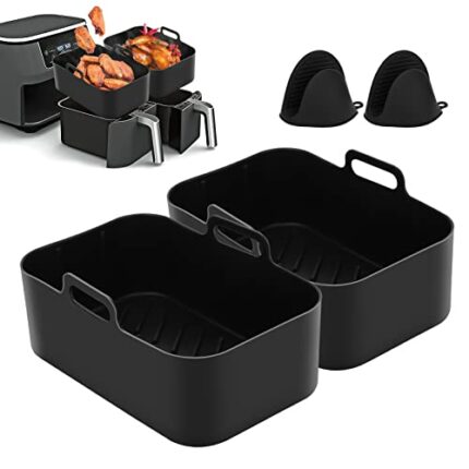 Silicone Air Fryer Liners for Ninja Dual Air Fryer AF400UK & Tower T17088 & AF300UK, 7.67in Reusable Silicone Air Fryer Pot Basket Accessories Tr