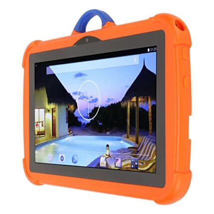 AUHX 7 Inch Kids Tablet, Portable IPS HD Screen Toddler Tablet Dual Cameras Quad Core Processor for Home (UK Plug), Orange