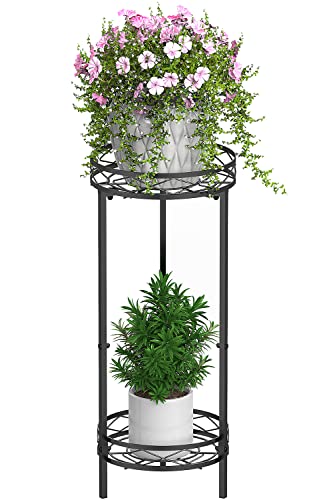 Mutool Metal Plant Stands Indoor, 2 Tier Tall Plant Stand 70x29 cm, Modern Flower Pot Stand for Garden Patio Home Decor, Black