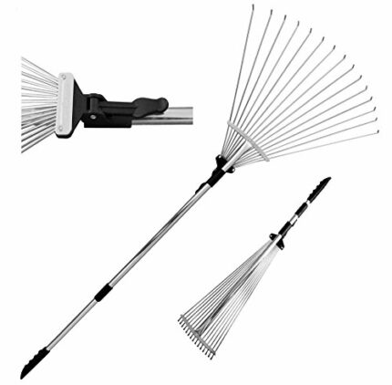 TABOR TOOLS J16E Telescopic Metal Rake, 160 cm long, Adjustable Folding Leaves Rake for Quick Clean Up of Lawn and Yard, Garden Leaf Rake, Expand
