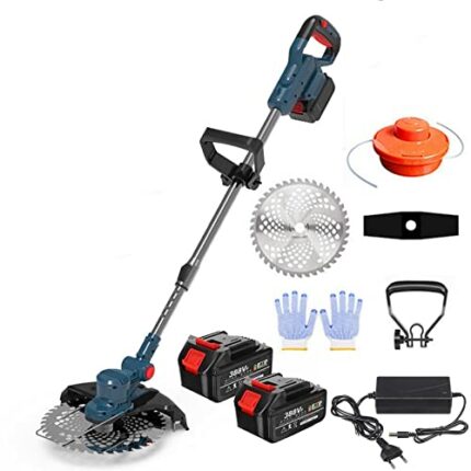 TEHONGMAI Brushless Electric Lawn Mower Grass Trimmer Cordless Lawn Trimmer with 2 Lithium Batteries Adjustable Handheld Line Reel 1Battery