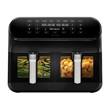 CHEFREE Dual Air Fryer, 8L Family Sized, 2 Nonstick Viewing Window Drawers, Low Energy 8-in-1 Smart Muticooker, Roast, Grill, Bake, Dehydrate, Le