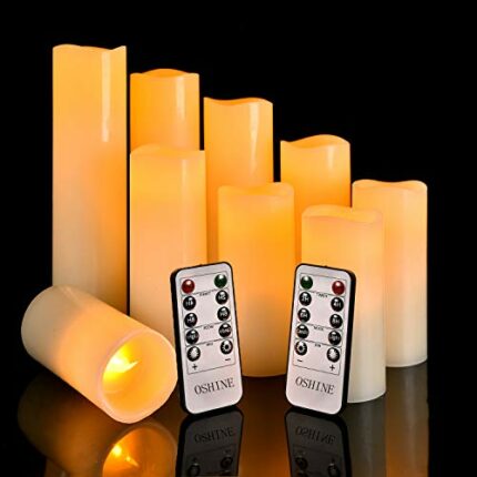OSHINE LED Candles Flameless Candles (H 4" 5" 6" 7" 8" 9") Set of 9 Real Wax Pillar Flickering Battery Candles With10-key Remote Control Timer 30