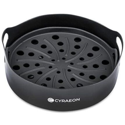 Cyraeon Silicone Air Fryer Basket Round Liner with Grease Tray Insert, Reusable Air Fryer Silicone Basket, Heat Resistant with Easy Cleaning Air