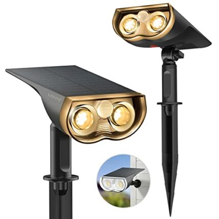 Linkind Solar Lights Outdoor,Motion Sensor Solar Security Lights, IP65 Waterproof, 3000K Warm White Solar Powered Spot Lights for Garden Fence Ya