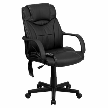 Flash Furniture High Back Ergonomic Massaging LeatherSoft Executive Swivel Office Chair with Arms, Steel, Black, Set of 1