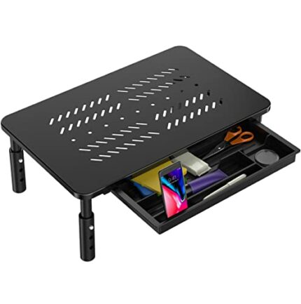 FITUEYES Monitor Stand with Drawer, Adjustable Computer Laptop Riser Desk for PC Cellphone, Printer Display with Vented, Home Office Organizer, U