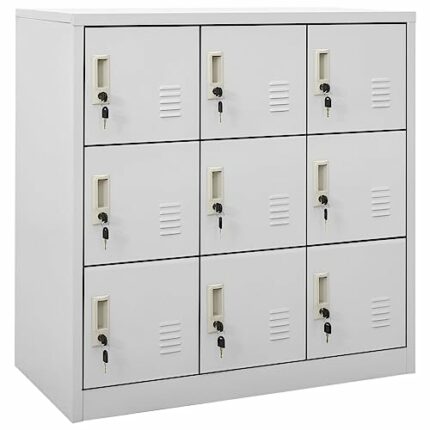 vidaXL 2x Locker Cabinets Home Office School Modern Locker-Style Storage Side Document Cabinet Organiser Cupboard Light Grey Steel