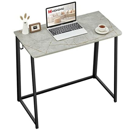 WOHOMO Small Foldable Computer Desk Writing Study Desk Easy Assembly Space-Saving Foldable Laptop Table Writing Workstation for Home Office,Grey