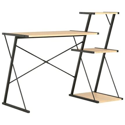 CZDYUF Computer Desk with Shelf, Chipboard & Steel Writing Table, Office Furniture Black and Oak 116x50x93 cm