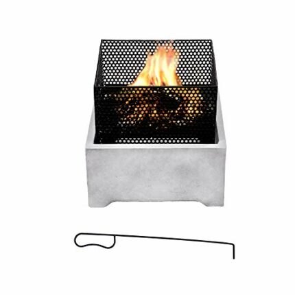 Teamson Home Garden Small 38cm Square Wood Burning Fire Pit, Outdoor Furniture Chimenea, Firepit Heater, Metal Log Burner with Poker, Grey/Black