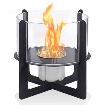 BACOENG Tabletop Portable Bio Ethanol Fireplace, Indoor/Outdoor Cross Circle Table Top Fire Pit, Black