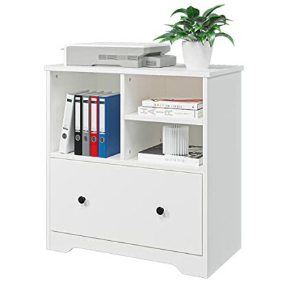 Wood File Cabinet with a Big Drawer, Mobile Lateral Filing Cabinet for Home Office Storage Cabinet Organizer (White)
