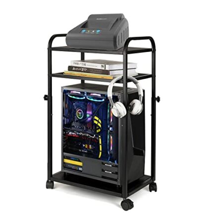 Bfttlity PC Stand 3-Tier Computer Tower Stand Height Adjustable CPU Stand with Locking Caster Wheels for Office Home Fits Most PC