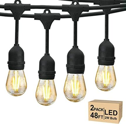 Svater Outdoor String Lights LED 96FT/29m, S14 2Pack 48FT Festoon Lights Mains Powered with 30+2 2W Glass Bulbs, IP65 Waterproof Garden String Li