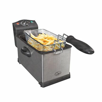 Quest 35140 3 Litre Stainless Steel Deep Fat Fryer / 130-190°C Adjustable Temperature / Lid Cover / Easy Clean Removable Oil Container / 2000W /