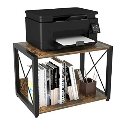 C&AHOME Desktop Printer Stand, 2-Tier Desktop Storage Organizer Shelves, Home Office Printer Stand, Multi-Purpose Office Workspace Storage Shelvi