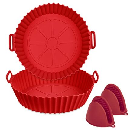 Air Fryer Silicone Pot, 2 Pack Reusable Silicone Air Fryer Liners, Air Fryer Accessories, Replacement for Disposable Parchment Paper Liner (8.5 i