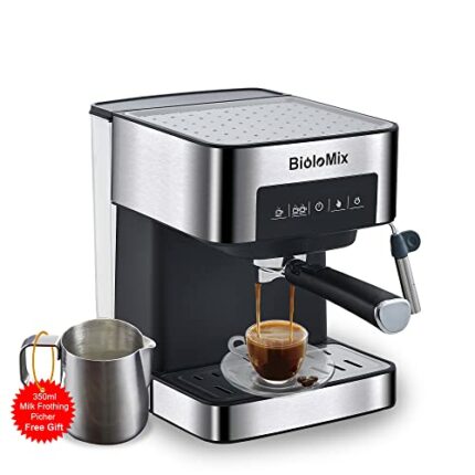 Biolomix 20 Bar Italian Type Espresso Coffee Maker Machine with Milk Frother Wand for Espresso, Cappuccino, Latte and Mocha
